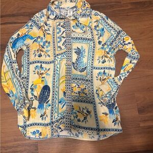 Rachel Zoe Blue & Yellow Tropical Print Button-Down Shirt